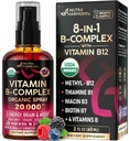 USDA Organic Vitamin B- Complex Liquid Spray 8- in1 - B5 Pantothenic Aviation Aviation 124; B12 Metilkobalamin Aviation 124; B1 Thiamin Aviation 124; B6 Pyridoxin Aviation 124; B7 Biotin Aviation 124; B9 Folic Aviation 124; B3 Niacinamid - Made in USA Supplement, 2fl oz
