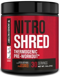 Jacked Factory NITROSURGE Shred Pre Workout Supplement - Energy Booster, Instant Strength Gains, Sharp Focus, Powerful Pumps - Nitric Oxide Booster & PreWorkout Powder - 30Sv, Orange Ananász