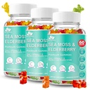 BIO VOLICA Sea Moss Gummees Elderberry BioVitalica - C-vitamin D + Cink - Ír Seamoss Vegan Gummy Sea Moss Gel & Powder for Immunity, Detox - felnőtteknek és gyerekeknek (3Pack)