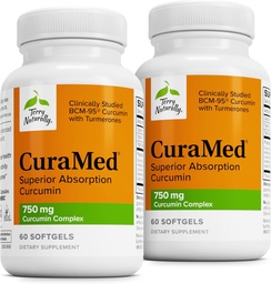 Terry Natural CuraMed 750mg - Antioxidáns kiegészítés a Brain & Heart Health-hez - Kiegészítés a High- Potency Curcumin Complex-szel - Vese, Máj és Immunrendszeri egészségügyi támogatás - 60 Softgels (2. csomag)