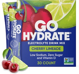 GoHydrate alacsony nátrium-elektrolitok por csomagok cukor mentes - azonnali hidratálás napi ital mix - zéró cukor víz Flavor Packet Singles D-vitaminnal - (Cherry Limeade, 30 csomag)