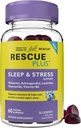 Bach RESCUE PLUS Sleep & Stress Support Gumies, éjszakai diétás kiegészítés 1 mg Melatonin, Ashwagandha, Kamilla, Levender & vitamin B6, Természetes áfonya Flavor, Vegan & Gluten- Free, 60