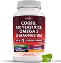 NEW AGE COQ10 200mg Red Yeast Rice, Omega 3, Magnézium Complex, Cink-vitamin K2 D3 - Heart Health Support Vitamin nőknek és férfiaknak B3-vitaminnal, Coenzim Q10- 60 Count