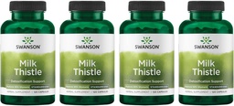 Swanson Milk Thistle (Szabványosított) - Gyógynövény májfenntartó kiegészítés w / 80% Silymarin - Natural Formula Assistance to Maintain General Health & Wellbeing - (120 kapszula) (4 csomag)