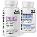 Youth & Tonic PMS & Menopauza Bloating Relief Duo - Support for Puffiness, Hormonal Balance & Fluid Retention - Her Hormone Balance + Water Weight Away Natural Herbs for Women, 90 kapszula