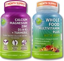 Vas + Plant- alapú kalcium, Magnézium, Cink, D3, K2 & Turmeric - Vegan Napi energia, Csontegészség, Immunitás és Teljes Wellness Trio