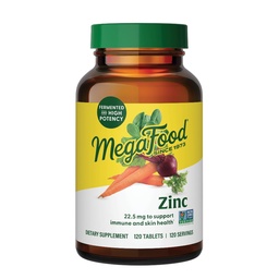 MegaFood Cink kiegészítők Nők és férfiak - Vegán Immunszuppresszív kiegészítés 22,5 mg magas potenciállal fermentált cinktabletták - Készült Real Food - 120 tabletta, 120 adag