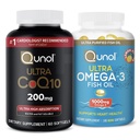 Qunol Ultra CoQ10 200mg Softgels - Ultra magas abszorpciós koenzim Q10 kiegészítés - 2 hónapos ellátás - 60 Count + Fish Oil Omega 3 Mini Softgels, 1000mg Omega 3 EPA + DHA, 3 hónapos ellátás, 180 Count
