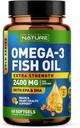 Built by Nature Omega 3 Fish Oil Soft Gels - 2400 mg Halolaj, 1440 mg Omega 3, 864 mg EPA, 576 mg DHA - Extra Strength Brain & Heart Health Support Supplement - 60 Softgels