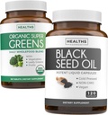 Super Greens & Black Seed (2 hónapos ellátás) Greens Oil Synergy Bundle of Organic Super Greens Powder - Complete Superfood (120 kapszula) & Black Seed Oil - Cold- Pressed Nigeilla Sativa (120 kapszula)