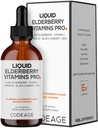 Codeage Elderberry Vitamins Pro - Organic Black Elderberry Liquid Drops - C-vitamin, D3, Cink, Fekete Ribizli - 2 hónapos ellátás - Fekete Sambucus Liquid - Felnőttek és Gyerekek pótlása - 4 fl oz