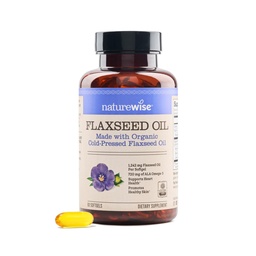 NatureWise Flaxseed Oil 1200 mg, Fish Free Omega 3 6 9 with 720mg ALA, Diétás kiegészítés a szív-egészségügyi támogatás - Organic, Cold Pressed, Non-GMO - 60 Softgels [2 hónapos ellátás]