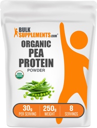 BulkSupplements.com Organic Pea Protein Powder - Plant Based & Vegan Protein Powder - Unflavoled & Gluten Free, 30g per Serving, 250g (8.8 oz) (1-es csomag)