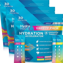 HydroMATE Electrolyte Powder Variety Pack Tömeg Hidratációs csomagok Alacsony cukor 90 Count