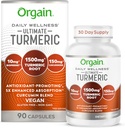Orgain Ultimate Turmeric Supplement 1500mg, Curcumin és Bioperine Black Pepper Extract Herbal Blend, Supports Antioxidant and Heart Health - 90 kapszula, 1 hónapos ellátás