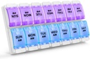 Sukuos AM PM Heti 7 napos Pill Organizer, 2 Times A Day Pill Box Arthritis Friendly Push Gomb, Gyógyszerek Vitamin / Halolaj / kiegészítők, Könnyen tisztítható (lila & kék)
