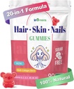 20- in1 Hair Skin and Nails Gumies, Hair Biotin Vitamins for Women & Men with 10000 mcg Biotin, Vitamins A, C, D, E for Hair Growth & Health Skin, White Peach Flavor, 90 Gumies