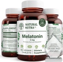 Natural Nutra Vegan Melatonin 3 mg, Segít javítani a szív egészségét, támogatja az immunrendszert, segíti a sejtek egészségét és a szív egészségét, hozzájárul az általános wellness javulásához, javítja az alvás minőségét, glutén mentes, 60 tabletta