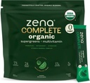 Zena Complete Organic Super Greens Powder & Multivitamin, 90 + Supergreens, Fruits, Veggies, 0 Sugar, 5G Fiber, Pre & Probiotics, Görögdinnye Citrus Flavor, 30 csomag