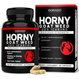 Horny Goat Weed For Men and Women - [20% Icariins Max Strength] - Stamina, Endurance, Circing, Joint & Back Support - Maca Root, Ginseng, Yohimbine, Tribulus, L- Arginine - USA Made - 60