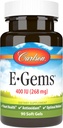 Carlson- E- Gems, 400 NE (268 mg), Heart Health & Optimal Wellness, Antioxidáns, 90 lágy gél