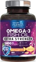 Omega 3 Fischöl 2400 mg - Dreifache Stärke Omega3, EPA & DHA-Fettsäuren-Ergänzung - Natürliche Unterstützung für Immun-, Herz- und Hirngesundheit - Wilde Gefangene, Non-GMO, Zitronen-Flamvor, Burpless - 180 Softgels
