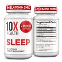 10X Health Alváskiegészítők felnőttek számára - 60 kapszula - Melatonin 3mg, L Theanine, Magnézium kiegészítés, Magnézium-oxid mély, Jobb pihenés és relaxáció - 3- in1 Természetes alvástámogatás