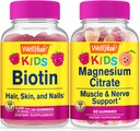 WellYe Biotin Kids + Magnézium Citrate Kids, Gumicukorka Bundle - Nagy ízű, vitamin kiegészítés, glutén mentes, GMO mentes, rágógumi