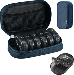 Serfeymi Weekly Travel Pill Organizer 2 Times A Day AM PM Frissített Black Pill Box 7 nap hordozható cipzár Canvas Pill Case, Medicine Organizer for Pills, Vitamins, kiegészítők, Halolaj - Blue 01