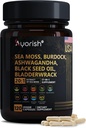 Sea Moss Kapszula 30: 1 Magas Erő 6000mg egyenértékű egy szervizben, Fekete magolaj Ashwagandha Ginger kapszula, Turmeric, Moringa, Bladderwrack, Burdock Root, Manuka Méz, Fahéj 120