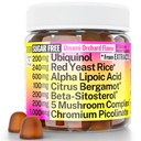 Red Yeast Rice Alpha Lipoic Acid Ubiquinol CoQ10 Citrus Bergamot Beta-Sitoszterin Króm Picolinate Sugar- Less Gumies w Lion 's Mane Turkey Tail Reishi Cordyceps Chaga, Pills Capsule Supplement Alt