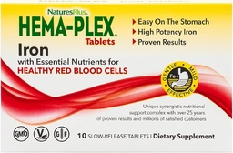 NaturesPlus Hema- Plex Vas - 10 Slow- Release tabletta - 85 mg kelátált vas - Teljes vérállapot - C-vitaminnal és bioflavonoidokkal - Vegán, glutén mentes - 10 adag