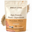 Sprout Living Epic Protein, Plant Based Protein & Superfoods Powder, Chocolate Maca Powder 124; 20 Grams Organic Protein Powder, Vegan, Non Dairy, Non-GMO, Gluten Free, Low Sugar (1 font, 12 adag)