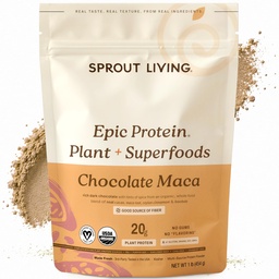 Sprout Living Epic Protein, Plant Based Protein & Superfoods Powder, Chocolate Maca Powder 124; 20 Grams Organic Protein Powder, Vegan, Non Dairy, Non-GMO, Gluten Free, Low Sugar (1 font, 12 adag)