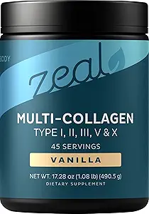 Premium Multi Collagen Peptides Protein Powder (1, 2, 3, 5 & 10) C-vitaminnal, biotinnal, hialuronsavval, a Hair Skin and Nails - Marine, Bovine, Chicken & Eggshell (Vanilla, 45 Servings)