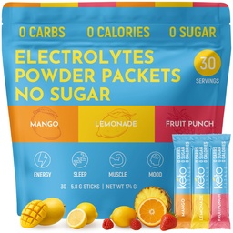 Keto vids Original Electrolytes Powder Packaets - 124; Keto Friendly Electrolyte Hydration Packs - 124; Sugar Free Electrolytes - 124; Energy Drink Mix - 124; Zero Calorie Zero Carb (Eredeti válogatott, 30 gróf)