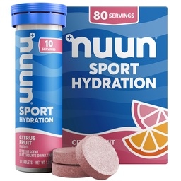Nuun Sport Electrolyte tabletta Magnéziummal, kalciummal, káliummal, kloriddal és nátriummal, gluténmentes & Vegán, citrusgyümölcs, 8 csomag (80 adag összesen)