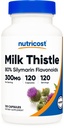 Nutricost Milk Thistle Capsules 300mg, 120 kapszula (80% Silymarin) - gluténmentes és nem GMO