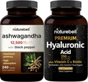 NatureBell Hyaluronic Acid Capsules Biotin + C-vitamin & Ashwagandha 12,500 mg ekvivalens Black Pepper Bundle Pack-al
