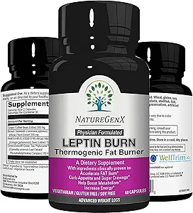 Leptin Burn - Termogén Fat Burner, Appetite Suppressant, Energia booster & Metabolizmus booster a fogyás - Diet Pills That Work Fast for Women & Men - 60 Slim Pills, Gluten Free