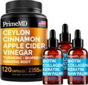 4- in1 Liquid Biotin Collagen Keratin Saw Palmetto Drops (2 fl oz - 3 Pack) & 5- in- 1 Ceylon fahéj w Turmeric & Ginseng Root (120ct) Bundle - Hair, Skin, Nails, & Immune Support Supplement