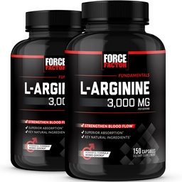 Force Factor L- Arginine, Nitric Oxide Supplement BioPerine, hogy segítsen építeni izom & támogatás erősebb vér áramlás, keringés, tápanyag szállítás, & szivattyúk, L- Arginine 3000mg, 150 gróf (csomag 2)