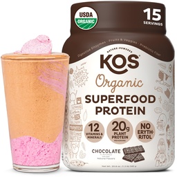 KOS növényalapú fehérje por, csokoládé USDA Organic - Alacsony szénsavtartalmú borsó fehérje keverék, vegán szuperfood Vitaminokkal és ásványokkal - Keto, Soy, Dairy Free - Étkezés nőknek és férfiaknak - 15 szertartás