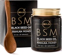 MAJU 's 3- in1 Black Seed Oil, Manuka Honey & Seeds (Traditional Style) BSM no. 1, Sweet & Crunchy Herbal Blend, Nigella Sativa Oil and Seeds, Unpasteurized & Raw Monofloral Manuka Honey New Zealand