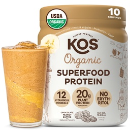 KOS vegán fehérje por, csokoládé mogyoróvaj - alacsony szénsavtartalmú borsó fehérje keverék, USDA szerves szuperfood Vitaminokkal és ásványokkal - Keto, Soy, Dairy Free - Étkezés nők és férfiak részére - 10 szertartás