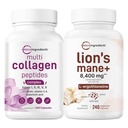 Micro összetevők Multi Collagen Complex nők és oroszlánok részére Mane Supplement 240 Veggie Capsule Bundle 2 Pack 124; Grass- Fed Collagen Peptides spp. 124; Superfood Gomba Antioxidánsok L- Ergothionein