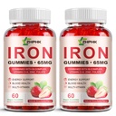 Vaspótló gumik nők, férfiak és gyerekek, 65mg vas & 250mg C-vitamin per szerving - Egészséges vér, energia és immuntámogatás Vas-vitamin gumi foláttal, 2 csomag