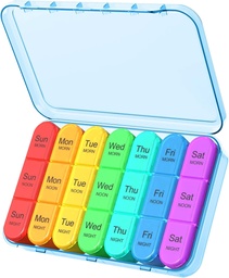 Daviky Pill Organizer Travel, Weekly Pill Organizer 3 Times egy nap, Pill Box 7 nap, Pill Cases Organizers 7 nap, Daily Pill Box Organizer, Medicine Organizer to Hold Vitamins and Medication (kék)