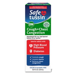 Safetussin DM köhögés & mellkasi congestion, 8 oz, Expectorant Mucus Relief, Cough Relief Szirup, Safetussin felnőtteknek magas vérnyomással és diabétesszel
