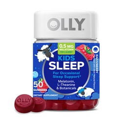 OLLY Kids Sleep Gumy, Alkalmi Alvástámogatás, * 0.5mg Melatonin, L- Theanine, Málna ízesítésű, 50 vagy 25 napos ellátás - 50 gróf